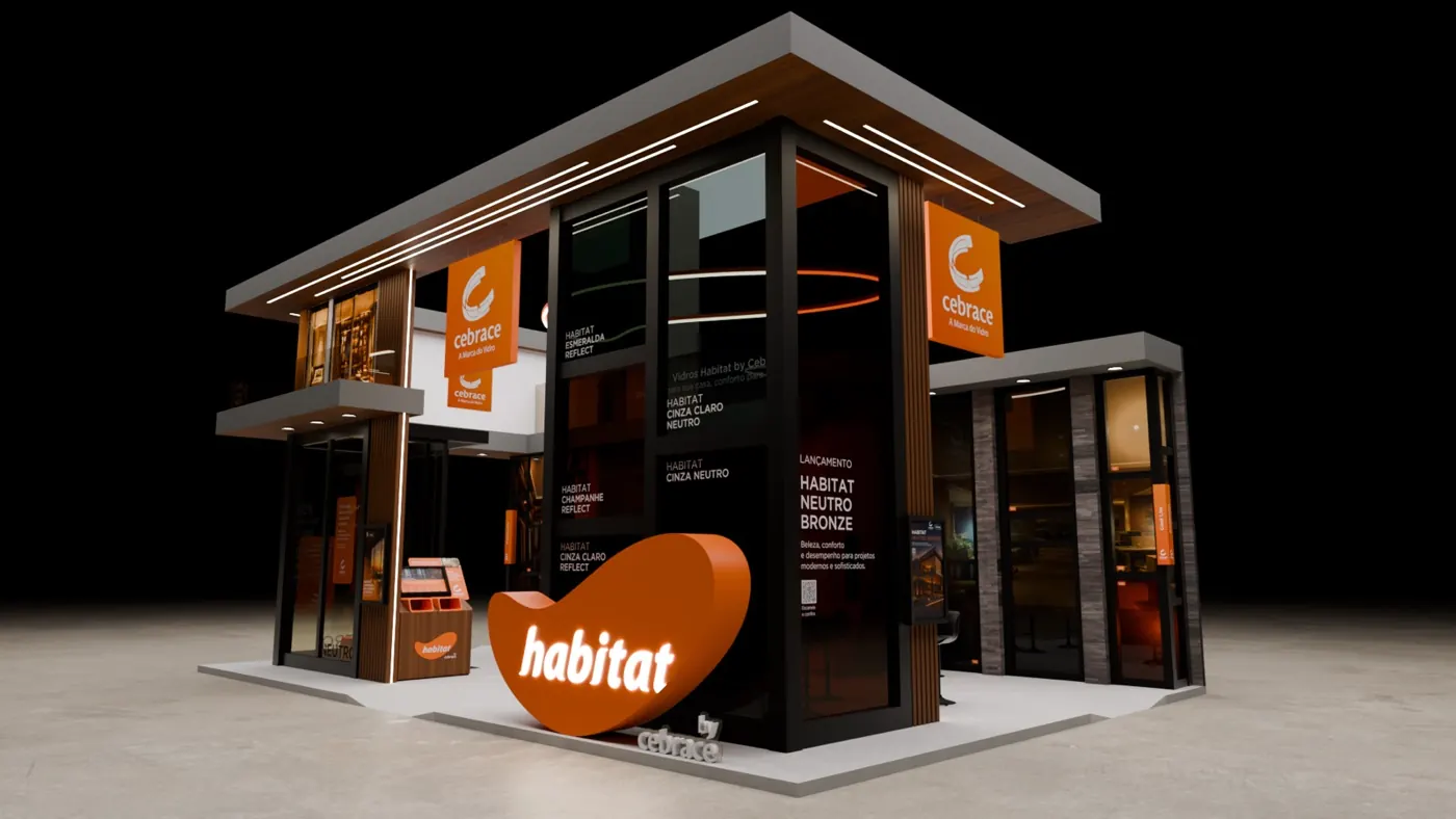 Render do estande Habitat by Cebrace, projetado pela Vibbra para a Fesqua 2026